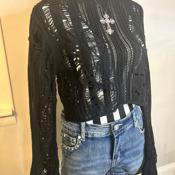 Sold ๐Killstar Black Distressed Knit Sweater XS - Picture 3 of 6